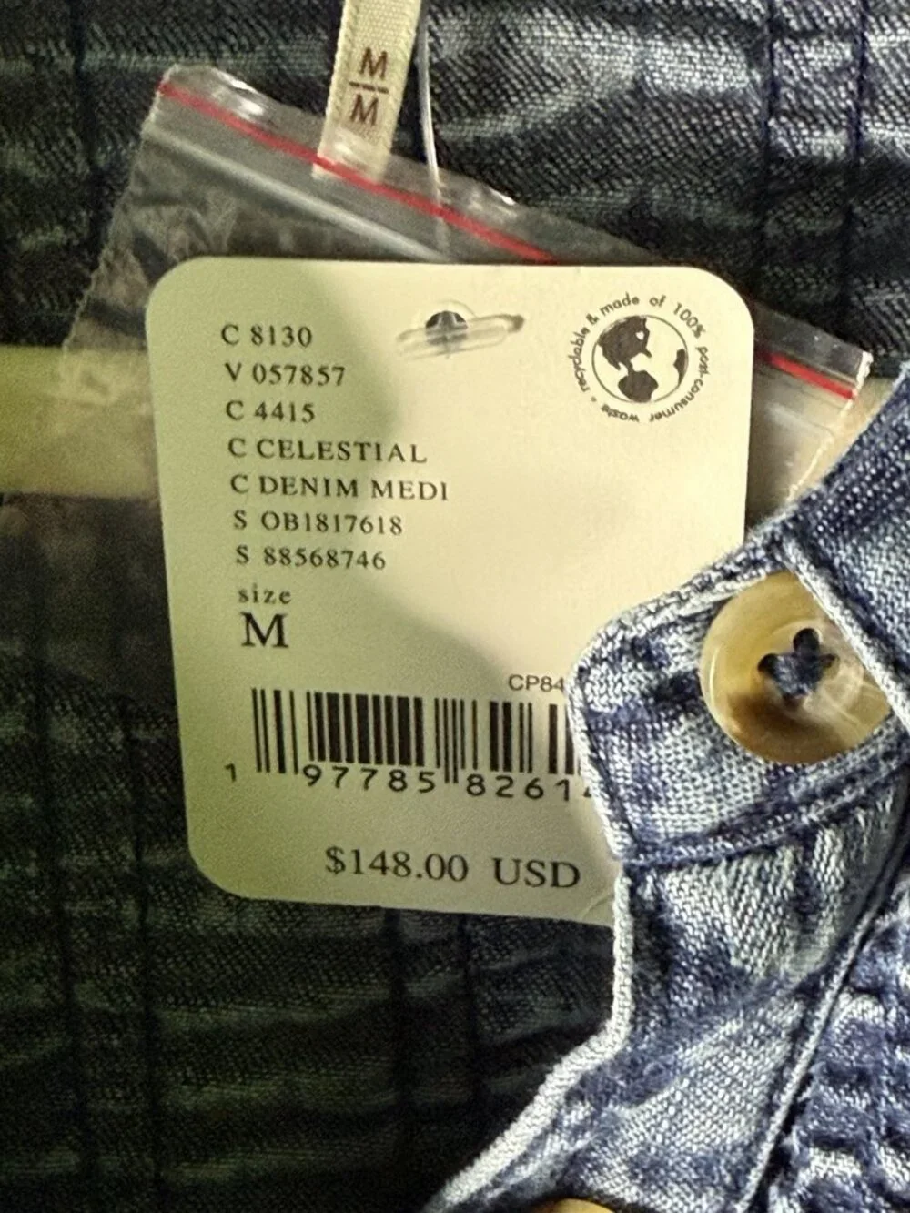 Free People Denim Find Me Now Mini Dress Button Up Celestial Blue M NEW W/TAGS - Picture 7 of 10